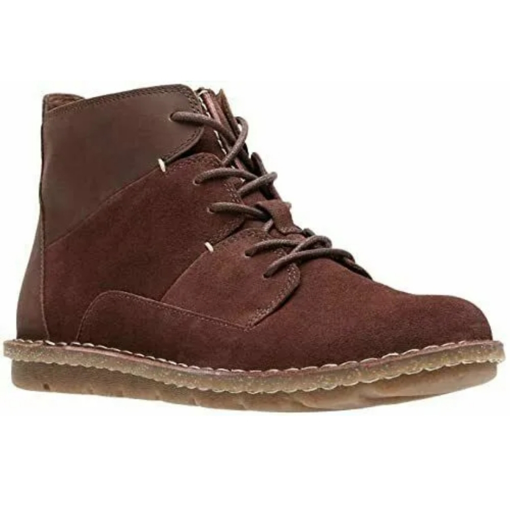 Clarks Tamitha Key Suede Leather Ankle Boot Lace Up w/ Side Zipper Mahog…